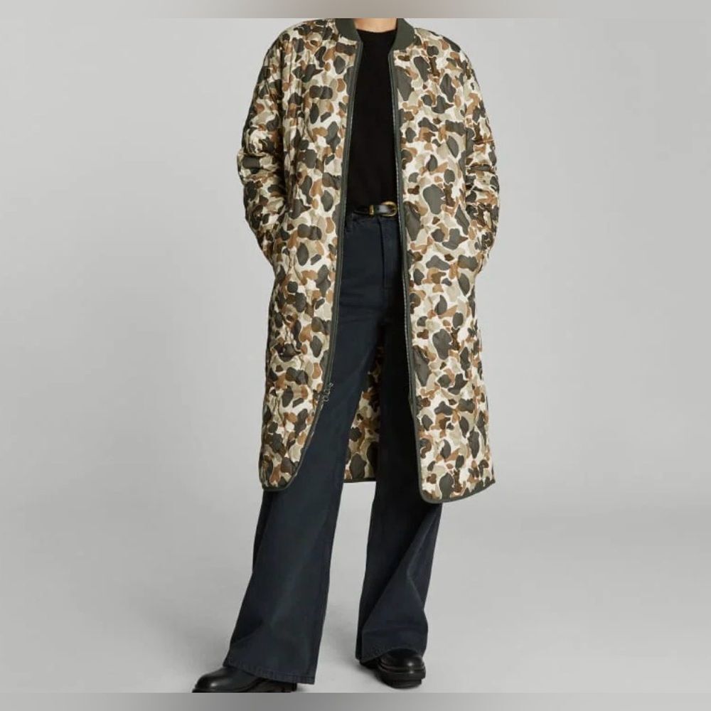 Everlane THE RENEW LONG LINER camouflage Outwear Coat NWT Size XXS